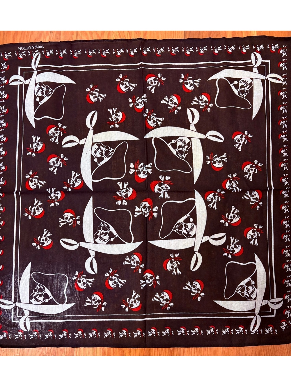Pirate Skull Bandana Scarf 100% Cotton Black White Red